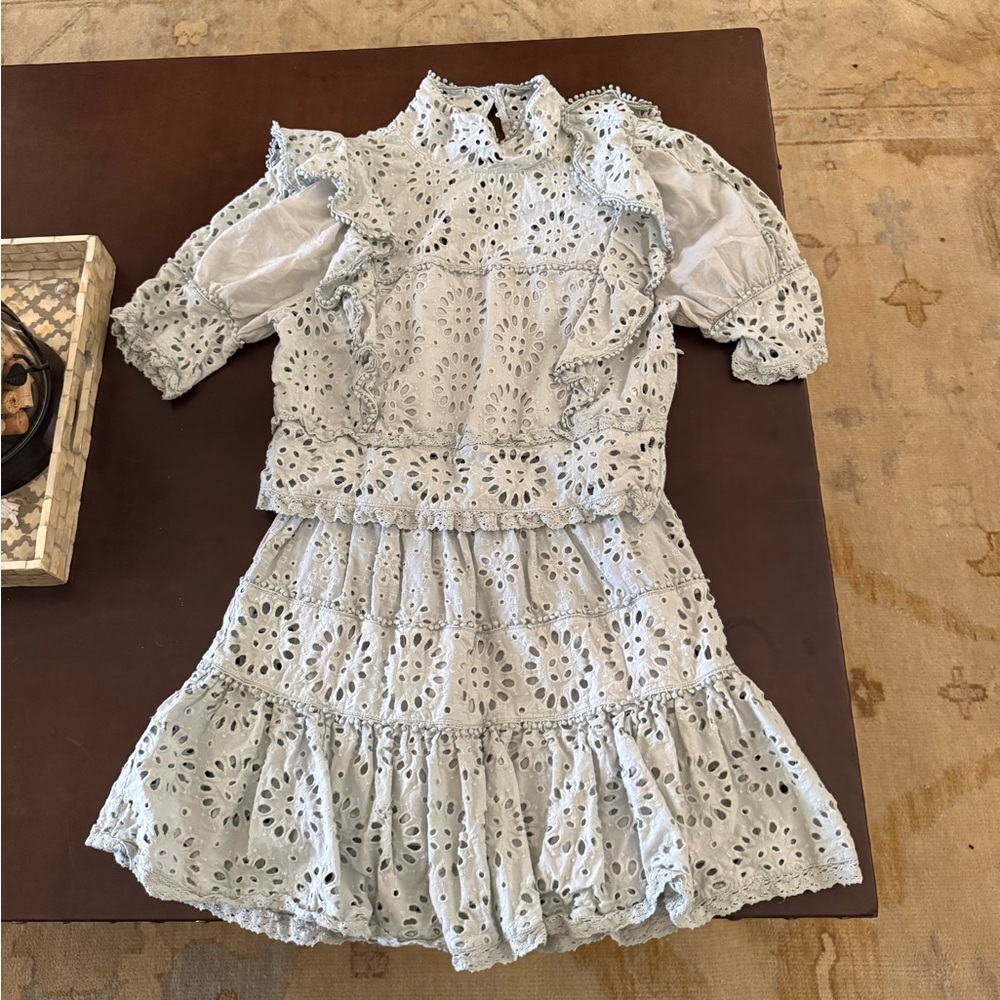 Stellah Kids Dress in Soft Blue Eyelet Design